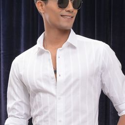 LOCOMOTIVE Men Cutaway Collar Striped Cotton Slim Fit Casual Shirt-picture-9