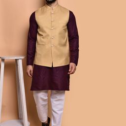 PRINTINDIA Mandarin Collar Pure Cotton Straight Kurta With Trousers & Nehru jacket-image-97