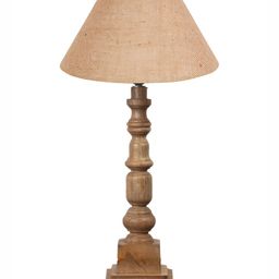 Devansh Beige & Brown Wooden Frustum Shaped Table Lamp-6