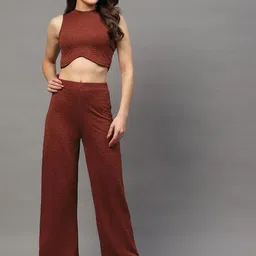 StyleCast X SERA Self Design Round Neck Sleeveless Top With Trouser-picture-23
