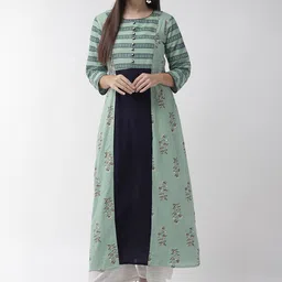 RANGMAYEE Women Green & Navy Blue Floral Printed Layered A-Line Kurta-picture-14