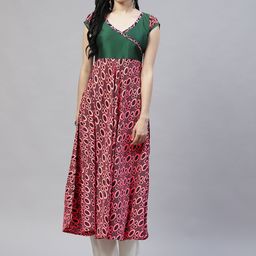 MBE Women Pink & Navy Blue Printed Crepe Kurta-image-9