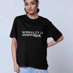 LoveDky Typography Printed Round Neck Drop-Shoulder Sleeves Oversized T-shirt-picture-16
