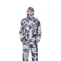 AllExtreme Polyester Hooded Type Zipper Closer Army Grey Raincoat Set M, EXMK002-01-17