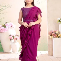 BAESD Girls Embroidered Pure Georgette Choli & Lehenga Saree With Attachable Dupatta-picture-14
