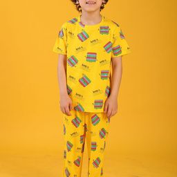 Anthrilo Boys Pop It Short Sleeve Pure Cotton Pyjama Set - Yellow-10