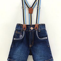 Little Kangaroos Knee Length Shorts with Suspenders - Dark Blue-image-54