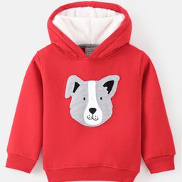 Little Kangaroos Fleece Full Sleeves Hooded Sweatshirt Puppy Patch  - Red-image-14