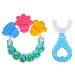 Enorme Round Shape BPA Free Silicone Bell Teether Ring Soft U Shaped Silicone Toothbrush For Kids - Multicolour-16