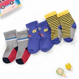 Cutewalk by Babyhug Ankle Length Anti-bacterial Cotton Knit Blend Socks Football and Striped Design Pack of 3 - Multicolour-image-91