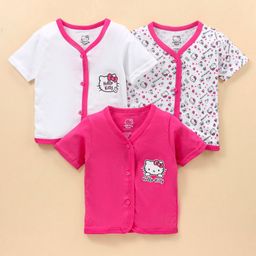 Bodycare Cotton Half Sleeves Vests Kitty Print Pack of 3 - White & Pink-image-28