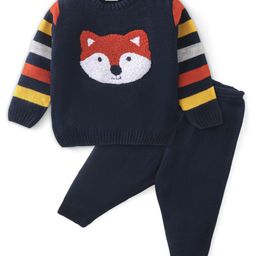 Babyhug Full Sleeves Baby Sweater Set Foxy Design - Navy Blue-image-55