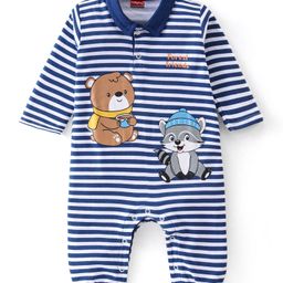 Babyhug 100% Cotton Knit Full Sleeves Striped Romper - Navy-picture-40