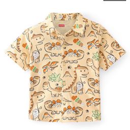 Babyhug Cotton Knit Half Sleeve Dino Printed Shirt - Beige-image-20