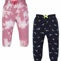 3PIN Pack Of 2 Tie Dye & Birds Printed  Joggers - Pink &  Black-image-79