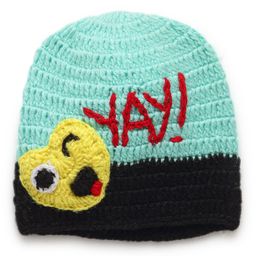 MayRa Knits Yay Text Detailed Colour Blocked Hand Knitted Cap - Green-picture-1