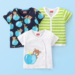 Babyhug 100% Cotton Half Sleeves Front Open Striped Vests Pack of 3 - Multicolor-image-81