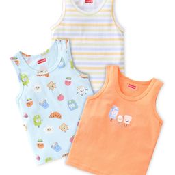 Babyhug 100 % Cotton Sleeveless Sando Striped & Food Print Pack of 3 - Multicolour-image-37