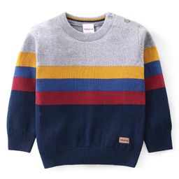 Babyhug Knitted Full Sleeves Pullover Sweater with Striped Design - Grey & Navy Blue-image-69