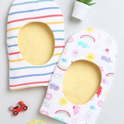BUMZEE Interlock Pack Of 2 Striped & Rainbow Printed Monkey Caps  - White & Yellow-picture-21