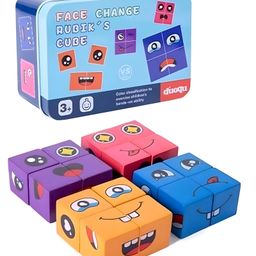 YAMAMA Wooden Puzzle Face Change Rubik Cube Puzzle Game Face-Changing Educational Magic Cube Building Blocks Puzzle For Kids  Multicolor-2