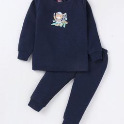 Simply Full Sleeves Thermal Vest & Pant Set Bear Print - Navy Blue-image-59