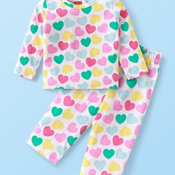 Babyhug Round Neck Full Sleeves Infant Pyjama Set Nightwear Female WHITE 0-3m-image-3