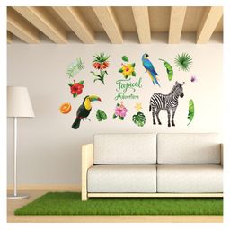 JAAMSO ROYALS Tropical Adeventure Animals Decorative Self Adhesive Wall Sticker (50 CM X 70 CM)-image-0