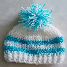 Knits & Knots Woollen Blend Colour Blocked Handmade Cap - White & Blue-picture-42