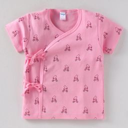 Tango Interlock Knit Half Sleeves Jhabla with Bear Print - Pink-22
