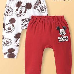 Babyoye Disney Interlock Knit Full Length Diaper Leggings With Mickey & Friends Graphics Pack of 2 - White & Red-image-86