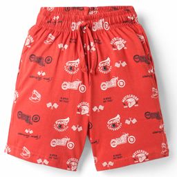 CUCU FUN Sinker Knit Above Knee Length Shorts with Bike Print - Red-image-19