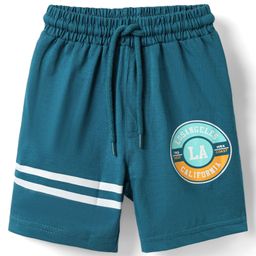 Taeko Single Jersey Knit Knee Length Text Printed Shorts - Teal Blue-image-86