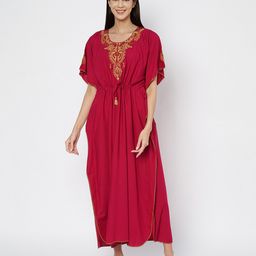 KOI SLEEPWEAR Lizzy Bizzy Cotton Knit Half Batwing Sleeves Damask Embroidered Maternity Kaftan Dress - Pink-image-35