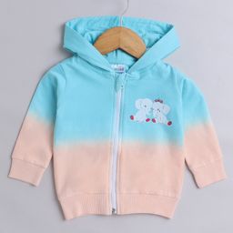 BUMZEE Looper Knit Full Sleeves Baby Elephant Printed Hooded Sweatjacket - Blue & Peach-picture-46