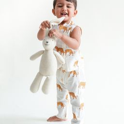 Tiber Taber 100% Cotton Woven Sleeveless Cheetah Printed Jhabla & Coordinating Pant Set - White-picture-43
