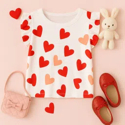 Luke and Lilly Cotton Knit Half Frill Sleeves Hearts Printed Top - White-picture-10