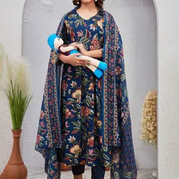 SKY FAB Women Floral Printed Regular Kurta with Trousers & With Dupatta-image-36