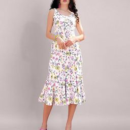 Dream Beauty Fashion Women Floral Print Round Neck A-Line Midi Dress-image-80