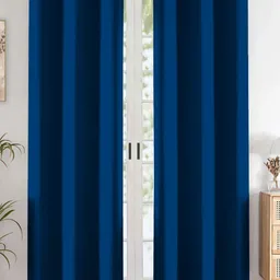 Aura Navy Blue 2 Pieces Black Out Door Curtain-image-62
