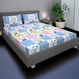 King Size Double Bed Elastic Fitted Bedsheet with 2 Pillow Cover-15