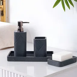 Pano Charcoal 4 piece Textured Polyresin Bath Accessories Set-image-2