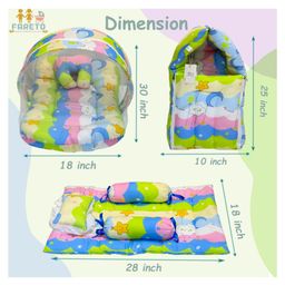 Fareto Combo of Baby Bed with Net Sleeping Bag 4 Pcs Bedding Set,Blue image 3