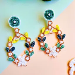 Sangria Gold-Plated Beads-Studded Drop Earrings-83