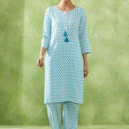 Jaipur Kurti Women Floral Printed Tie-Up Neck Regular Kurta with Trousers-picture-22