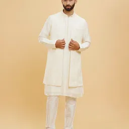 Twamev Men Embroidered Regular Thread Work Kurta with Trousers And Jacket-image-16