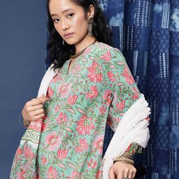 Taavi Floral Printed Regular Block Print Legacy Kurta with Palazzos & Dupatta-24
