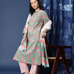 Taavi Floral Printed Regular Block Print Legacy Kurta with Palazzos & Dupatta image 2