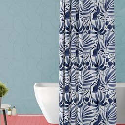 ArtzFolio White & Blue Printed Waterproof Shower Curtain-image-15