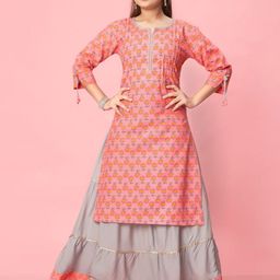 Aarika Girls Floral printed Notch Neck Pure Cotton Straight Kurta-picture-46